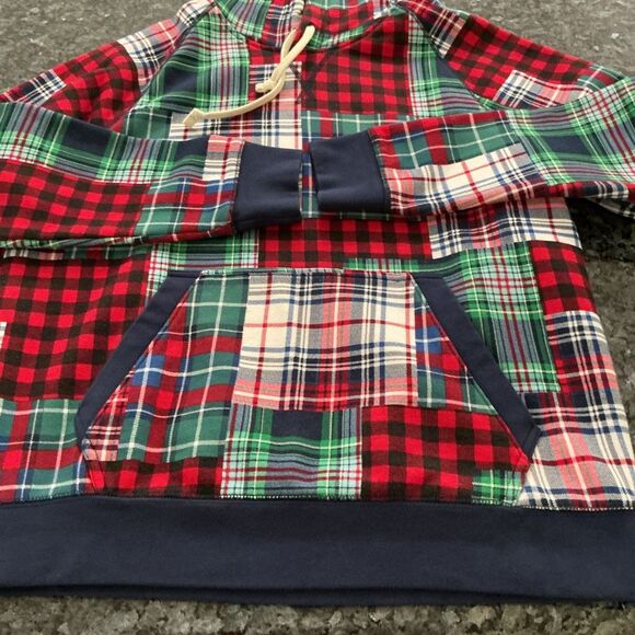 Lands’ End Serious Sweats Patchwork Plaid Hoodie Men’s Medium - Picture 11 of 12